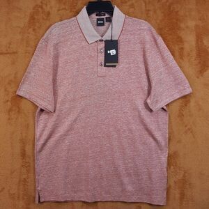 HUGO BOSS Polo Shirt Mens XL Maroon Short Sleeve Cotton Linen Blend PRESS $158